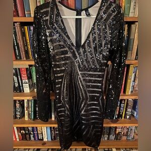 Windsor Black and Silver Sequin Long Sleeve Dress